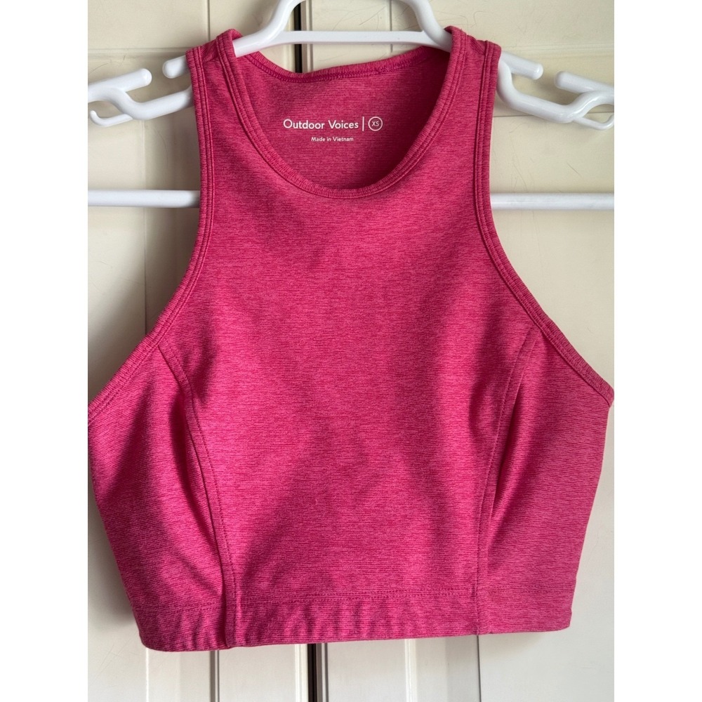 Outdoor Voices Womens XS Pink Heathered High Neck Racerback Crop Top Activewear
